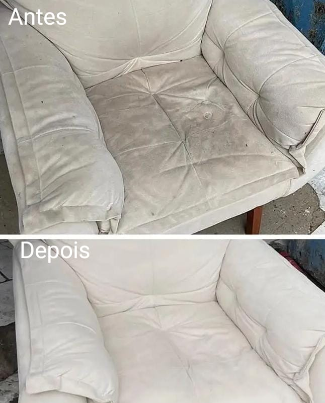 Antes e depois — poltrona bege